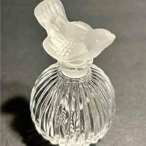 VTG Antoinette Glass Oil Fragrances Bottle w Frosted Satin Glass Bird Stopper